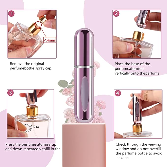 opasyo Refillable Perfume Portable Atomizer Bottle Refillable Perfume Spray, Leak-Proof Perfume Spray Bottle, Travel Perfume for Traveling and Outgoing (5ml, 5 Pack Silver/Pink/Gold/Blue/Black)