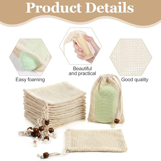 Soap Bag 10 Pack Soap Bags Mesh Soap-Bag Natural Sisal Soaps Saver Bag Foaming Drying Soaps Holder for Shower (Pure Cotton)