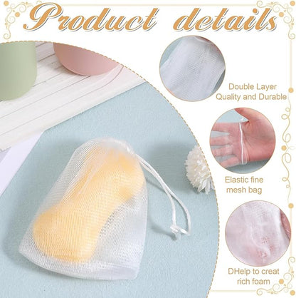 40 PCS Mesh Soap Bags, Exfoliating Soap Pouch with Drawstring, Bubble Mesh Net Bags Soaps Bag for Shower and Face Cleansing, White