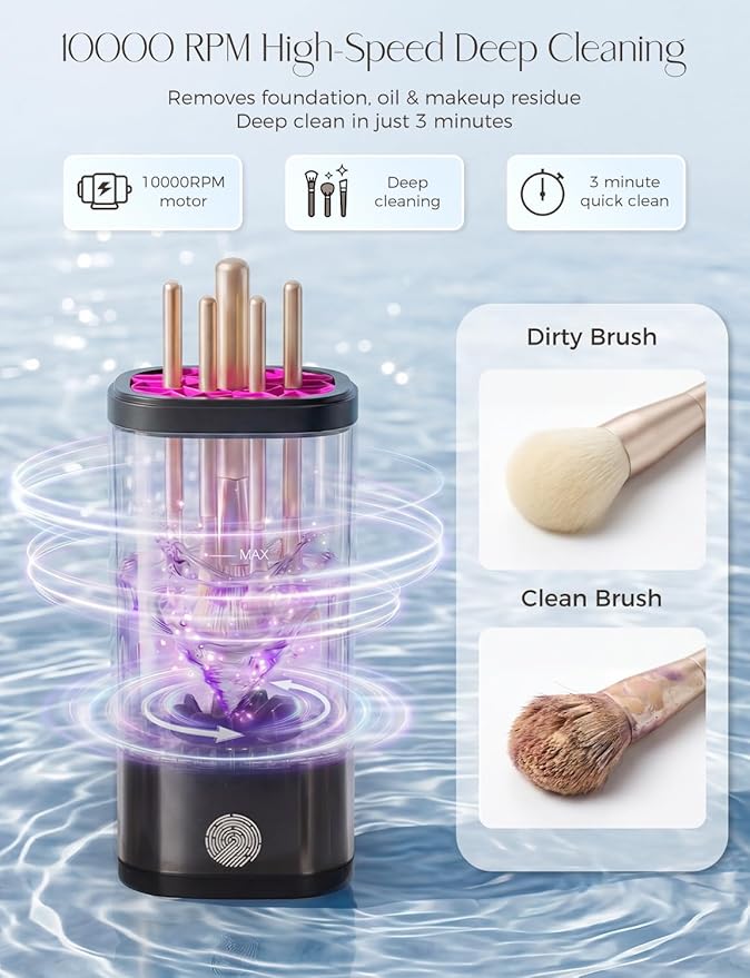 Electric Makeup Brush Cleaner Machine,3 in 1 Makeup Brush Cleanser & Washer,Cleaning Tool,Cosmetic Brushes Cleaners Cleaning For All Size Beauty Makeup Brush Set,Eyeshadow, Blush Brush. (Black)
