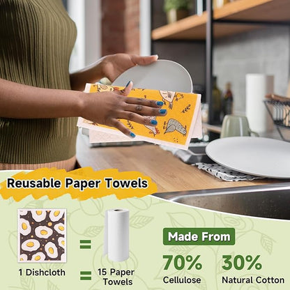 Polly Online Swedish Dishcloths for Kitchen,6 Pack Cloth Paper Towels Reusable Washable,Super Absorbent Dish Towels,No Odor,Biodegradable,Chicks Design
