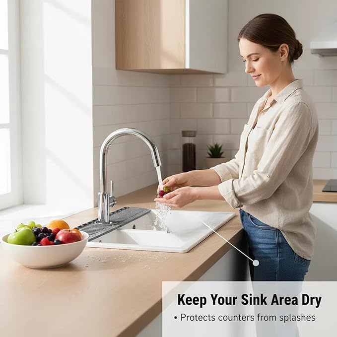30 Inch Silicone Kitchen Sink Faucet Mat, Adjustable Waterproof Splash Guard Draining Mat Keep Countertops Dry (Green)