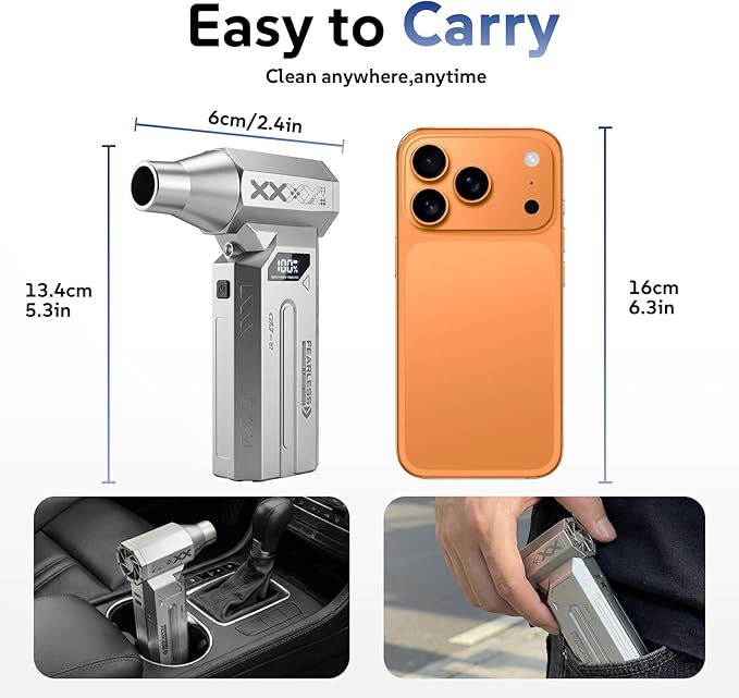 Compressed Air Duster, 120000RPM Cordless Electric Air Duster with LED Light, 4-Speed Rechargeable Air Blower with 4 Nozzles & 2 Brushes for Keyboard, PC, Car, Home and Tight-Space Cleaning