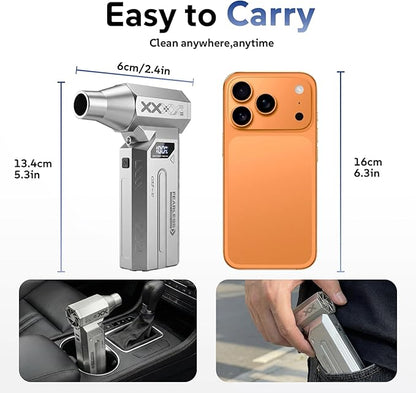 Compressed Air Duster, 120000RPM Cordless Electric Air Duster with LED Light, 4-Speed Rechargeable Air Blower with 4 Nozzles & 2 Brushes for Keyboard, PC, Car, Home and Tight-Space Cleaning