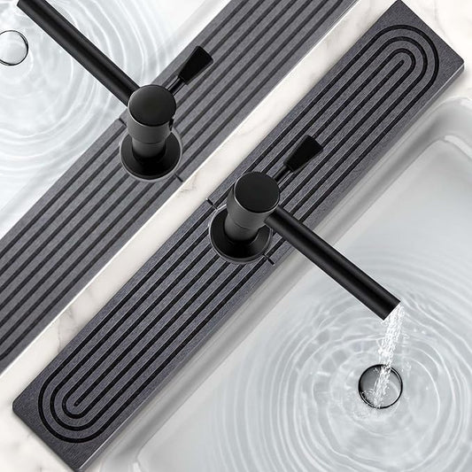 24 Inch Stone Faucet Mat for Kitchen Sink,Kitchen Sink Splash Guard-Water Absorbing Stone Tray for Sink,Super Absorbent, Diatomite Protector with Drainage for Kitchen Bathroom Counter(Dark Grey）