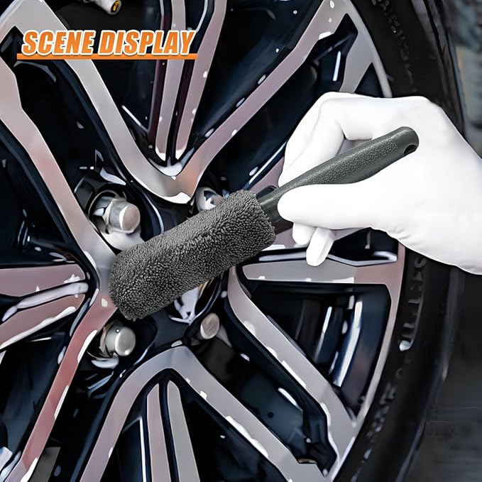 9PCS Car Cleaning Kit, No-Scratch Auto Detailing Tools Set with Wash Mitt, Large Sponge, Wheel Brush, Wax Applicator Pads and Microfiber Towels for Car Interior and Exterior Care (Gray)