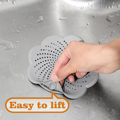 5 Pack Hair Catcher Shower Drain with Suction Cups, Flower Shape Silicone Drain Cover for Kitchen, Bathroom, Bathtub