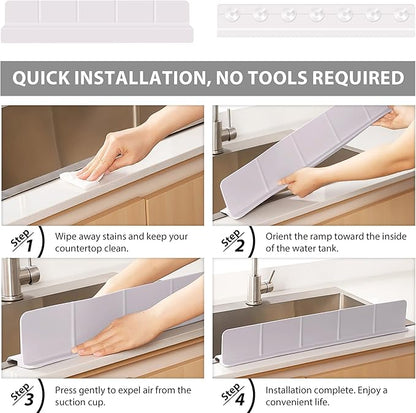 23Inch Sink Splash Guard – Extended Length & Tall Silicone Kitchen Sink Splash Guard with Overhang Drainage Design & Strong Suction Cups for Countertop (Light Pink, 23''x3.5'')