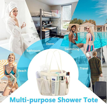 Fammart Mesh Shower Caddy Portable for College Dorm Room Essentials, 8-Pocket Large Shower Basket Tote Bag with 2 Handles for Toiletry, Bathroom, Beach, Camp, Gym