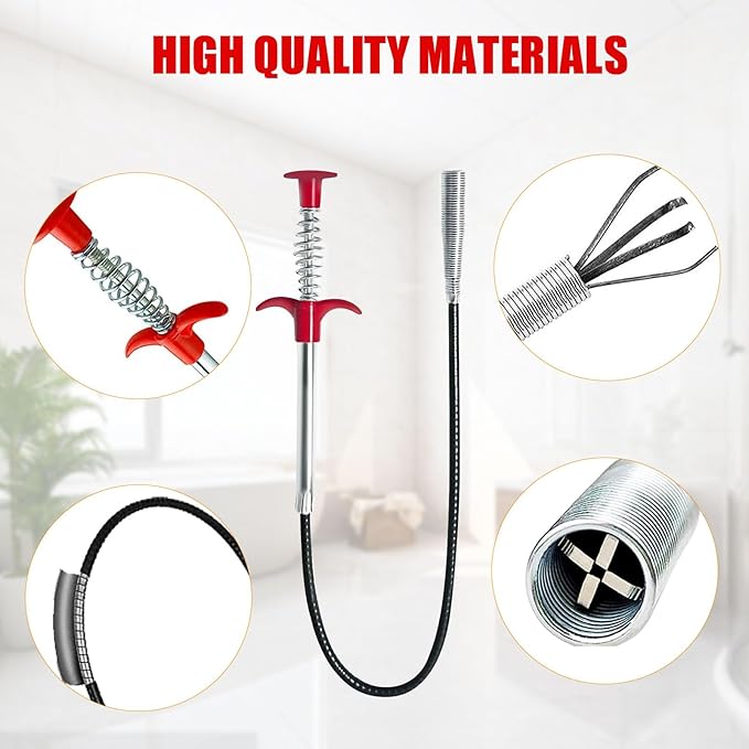 Drain Snake Hair Clog Remover Tool - Sink Drain Cleaner for Sewer Kitchen Bathroom Shower Tub Toilet Clogged Drains Opener Cleaning Tool, Flexible Grabber Claw Pick Up Reacher Tool