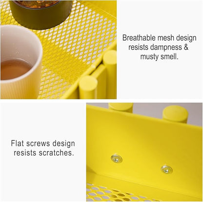 3 Tier Rolling Cart Metal Heavy Duty Utility Cart with Silent Caster Lockable Wheel Multi-Functional Organization Carts Storage Trolley with Mesh Shelves for Office Kitchen Living Room Yellow