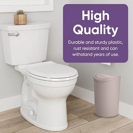 Superio Mini Bathroom Trash Can with Lid, Modern Mini Waste Bin with Swing Lid (1 1/2 Gallon, 6 Liter) Plastic Garbage Can for Kitchen, Bathroom, Bedroom, Office, Under Desk (1, Taupe)