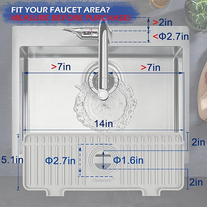 Amerner Kitchen Sink Splash Guard, Silicone Faucet Guard & Draining Mat, Bathroom and Kitchen Sink Organizer, Sink Faucet Mat Water Splash Guard Behind Faucet Accessories Gadgets, 14.2” x 5.1”, White