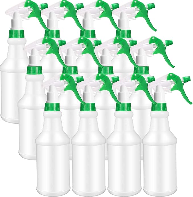 Eccliy 12 Pcs 16 Oz Plastic Spray Bottle, Adjustable Empty Reusable Sprayer for Cleaning, Planting, Water, Bathroom and Kitchen, BBQ, Commercial and Residential (Original,Green)