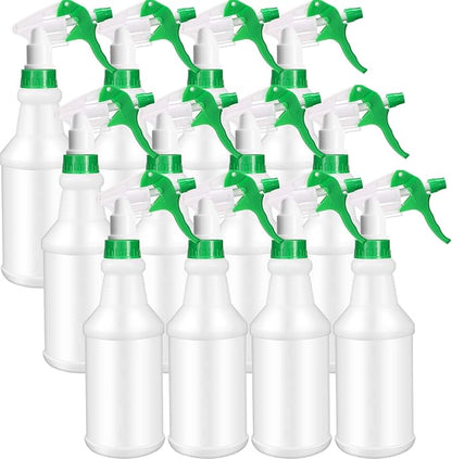 Eccliy 12 Pcs 16 Oz Plastic Spray Bottle, Adjustable Empty Reusable Sprayer for Cleaning, Planting, Water, Bathroom and Kitchen, BBQ, Commercial and Residential (Original,Green)