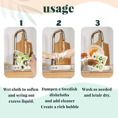 Avocado Swedish Dishcloths for Kitchen, Swedish Dish Cleaning Cloths for Friut, Papaya Reusable Paper Towels, 4 Pack Dish Towels for Kitchen, Reusable Sponge Cloths Washable