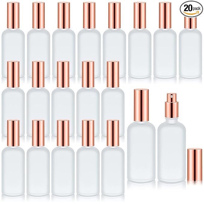 Tessco for you 20 Pcs 3.4 oz/100 ml Glass Spray Bottles Empty Perfume Atomizer Refillable Clear Decorative Empty Bottles with Fine Mist Sprayer Pump for Face Body Travel(Rose Gold,)