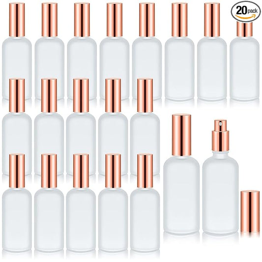 Tessco for you 20 Pcs 3.4 oz/100 ml Glass Spray Bottles Empty Perfume Atomizer Refillable Clear Decorative Empty Bottles with Fine Mist Sprayer Pump for Face Body Travel(Rose Gold,)