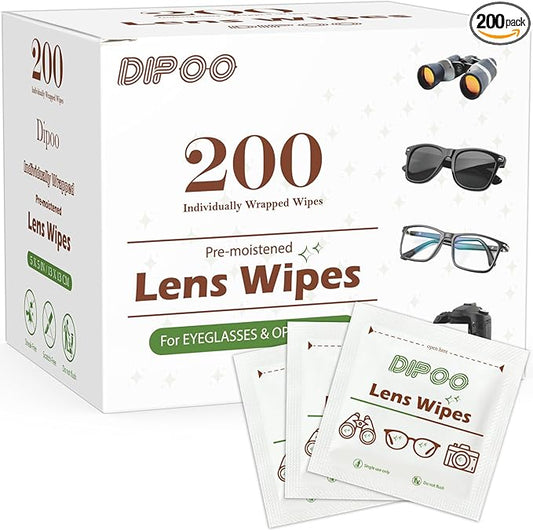 200 Count Lens Wipes for Eyeglasses, Eye Glasses Cleaner Wipes Pre-moistened Individually Wrapped Sracth-Free Streak-Free Eyeglasses Cleaning for Sunglass, Camera Lens, Goggles