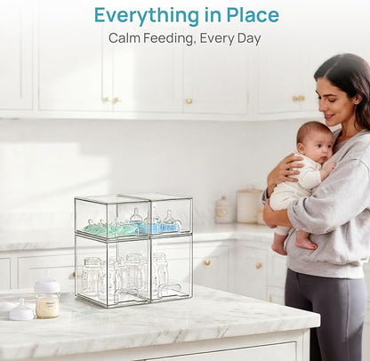 Vtopmart 4 Pack Baby Bottle Organizer Set, Stackable Storage Drawers Ideal for Kichen Countertop, Vanity, Bathroom, Cabinet, Pantry Organization