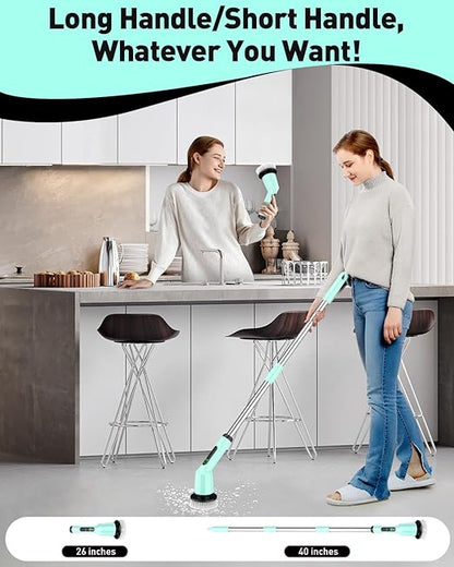Electric Spin Scrubber for Cleaning Bathroom, Shower Scrubber Cordless Cleaning Brush with IPX7 Waterproof & 2 Speed, 3 Brush Heads, Bathroom Cleaning Supplies for Toilet Shower Tub Mint Green