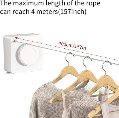 JOOM Retractable Clothesline Indoor Heavy Duty Clothes Drying Laundry Line Wall Mounted Easy Hanging Clothes Drying Laundry Line Retracting Hanging Lock to Prevent Sagging (Square,White)