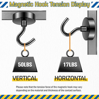 FINDMAG Black Magnetic Hooks, 50lbs Strong Magnetic Hooks for Hanging, Neodymium Rare Earth Heavy Duty Magnets with Hooks, N52 Magnet Hooks for 2026 Cruise Cabin Ship Essentials, Travel, 6 Pack