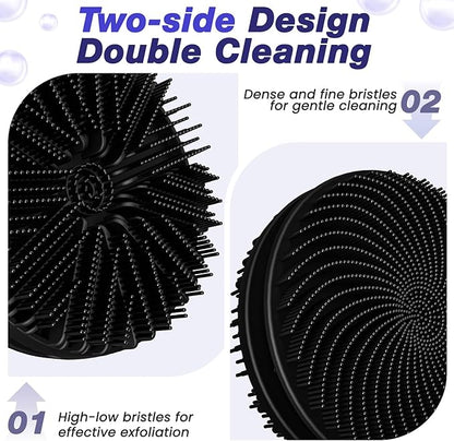Manmihealth Silicone Back Scrubber & Soft Bath Glove, Silicone Scalp Massager Set 5 PCS, Super-Exfoliating Body Scrubber Shower Brush & Shampoo Brush Combination, with 2 Free Hooks (Style 1 Black)