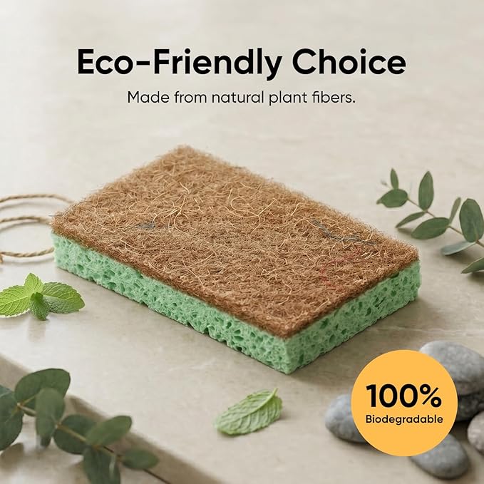 Superio Non-Scratch Cellulose Sponge Scrub Heavy Duty Kitchen Sponges Scrubbers with Scouring Pad (1)