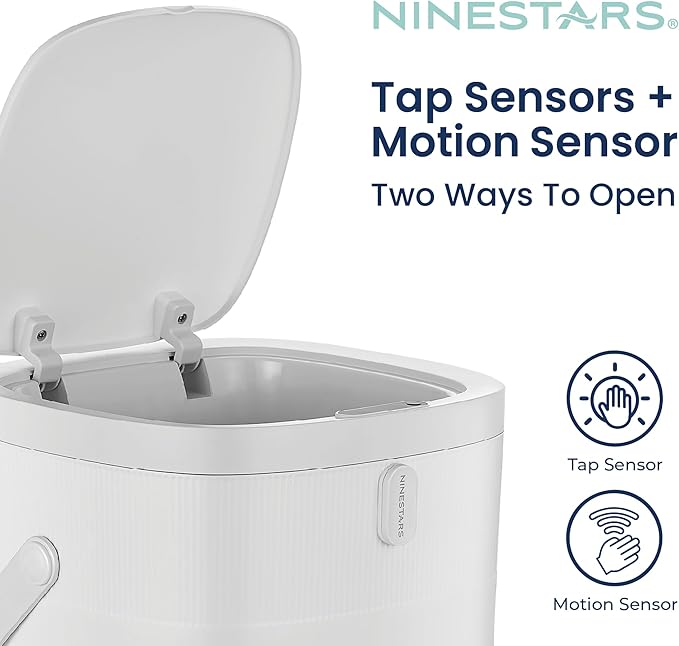 Ninestars Touch Tap & Motion Sensor Trash Can for Kitchen and Bedroom, 13 Gal 50L High-Grade ABS Body (Rectangular, White)