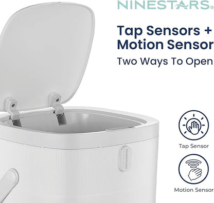 Ninestars Touch Tap & Motion Sensor Trash Can for Kitchen and Bedroom, 13 Gal 50L High-Grade ABS Body (Rectangular, White)