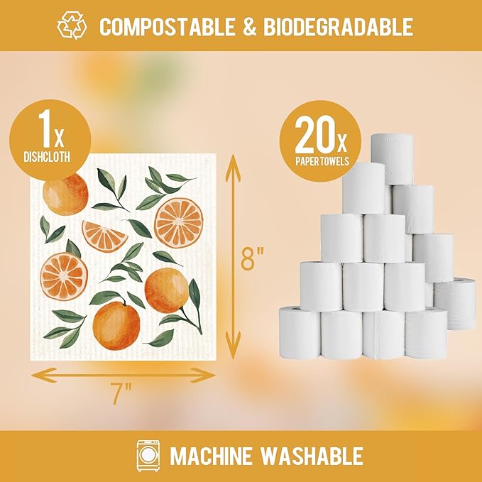 12 Pack Swedish Dishcloths with 2 Push Towel Hooks - Highly Absorbent Dish Towels for Kitchen, Fast Drying Dish Cloths for Washing Dishes - Fruit Set