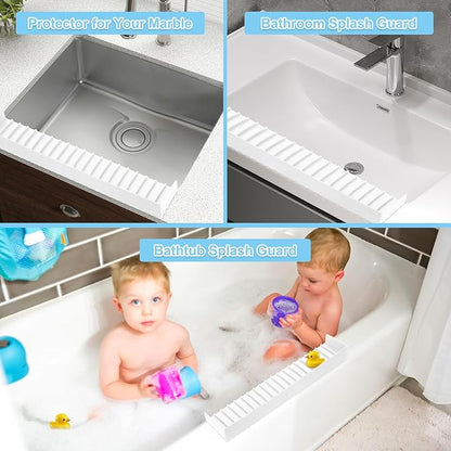 Silicone Faucet Splash Guard 4" x 14", Faucet Water Catcher Mat, Longer Silicone Sink Mat for Kitchen, Bathroom, Laundry Room, Farmhouse for Quartz Kitchen Sink（Transparent White）