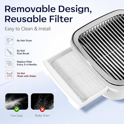 Makartt Nail Dust Collector Plug-in: 60W Dual Turbine Dust Extractor with 5200RPM Adjustable Suction, Reusable Filter Nail Vacuum for Acrylic Gel Dip Powder, Salon Home Use, Sylvie