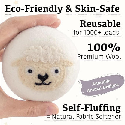 Wool Dryer Balls XL 6-Pack with Felt Storage Box, 100% Pure Wool Dryer Balls, Reusable Laundry Dryer Balls, Reduce Drying Time Wrinkles Static, Natural Fabric Softener Alternative (White Sheep)