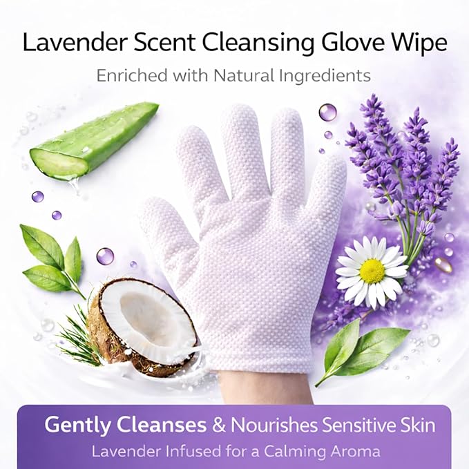 Aurora Pet Glove Wipes for Dogs & Cats, Wearable No-Rinse Grooming Glove Wipes for Paws, Face, Ears & Body, Hypoallergenic Disposable Pet Cleaning Wipes, Lavender Scented, 24 Count