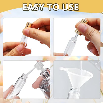 Zorfeter 20 PCS Clear 10ml Atomizer Glass Mist Spray Bottle, Refillable Mini Perfume Atomizer Travel Sample Bottle, Golden Makeup Container for Perfume/Travelers