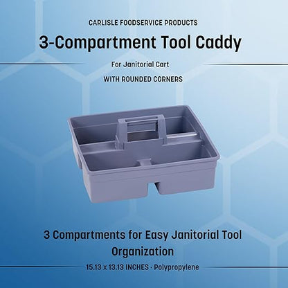 Carlisle FoodService Products Janitorial 6pk Tool Caddy - 3-Compartment Organizer for Janitorial Cart, Durable Polypropylene Construction, Portable and Versatile for Commercial Use (6 Pack)