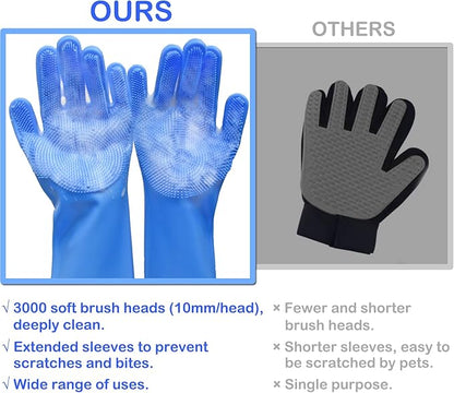Pet Grooming Gloves, Dog Washing Gloves with High-Density Teeth, Heat Resistant Silicone Dog Bath Scrubber with Enhanced Five Finger Design, Bathing and Massaging for Dogs and Cats