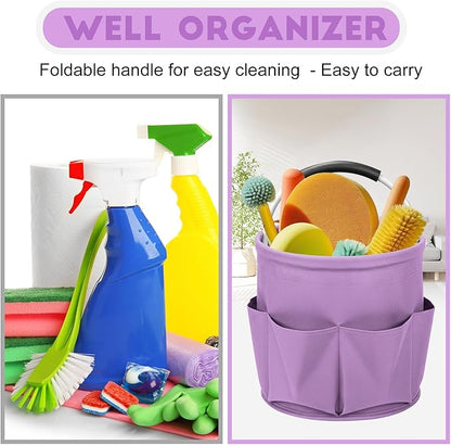 Cleaning Caddy for Cleaning Supplies,17L Cleaning Supply Caddy with Handle Foldable Cleaning Supplies Organizer Bucket Cleaning Products Organizers for Home, Garden (Purple)