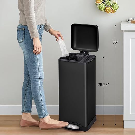 Garvee 8 gal/30 L Kitchen Trash Can, Stainless Steel Garbage Can with Soft Close Lid, Foot Pedal and Removable Inner Bucket for Home Office Bedroom Bathroom, Black