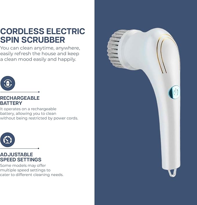 Electric Scrubber, Handheld Cleaning Brush, Includes 5 Replaceable Heads, Bathroom, Kitchen, Floor, Dish, Shoe, Glass - Multifunctional Home Accessory