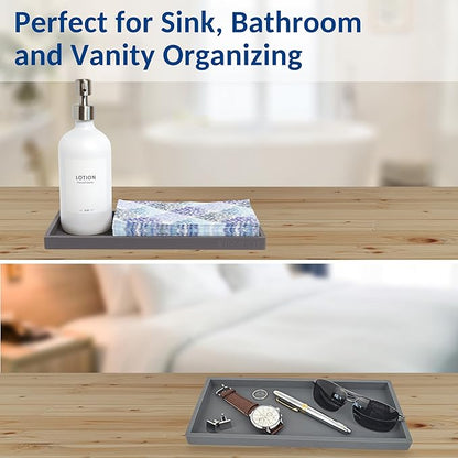 Spacewiser Countertop and Vanity Tray - 2 PC Large 11.7" Silicone Bathroom Trays, Counter Organizer, Dish Soap Sponge Holder Kitchen Sink Tray Organizer, Sink Caddy Toothbrush Key Kitchen Soap Trays