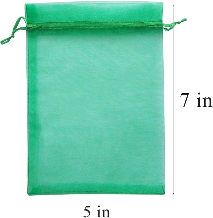 100 Pieces 5x7 inches Gift Wrap Bags Green, Organza Sheer Fabric,Drawstring Classy Present Bags for Baby Shower Favor,Candy,Christmas Favour,Sample Packing Decorative,Handmade Soap,Merchandise,Makeup