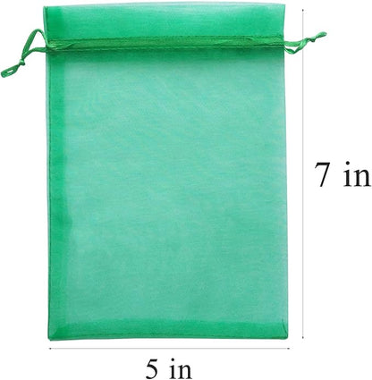 100 Pieces 5x7 inches Gift Wrap Bags Green, Organza Sheer Fabric,Drawstring Classy Present Bags for Baby Shower Favor,Candy,Christmas Favour,Sample Packing Decorative,Handmade Soap,Merchandise,Makeup