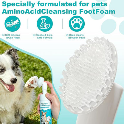 2-in-1 Pet Paw Cleaning Kit: No-Rinse Foam Cleaner & Pet Wipe Gloves, Foam Paw Scrubber for Dogs and Cats - Suitable for Small, Medium, Large Breeds, Puppies & Kittens with Dirty Paws