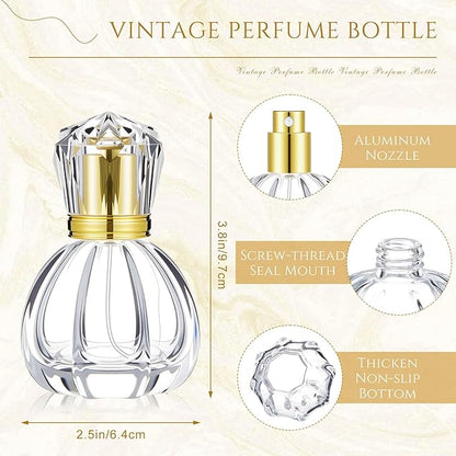 Teenyyou 12 Pack 50ml/1.7oz Refillable Glass Perfume Spray Bottles, Empty Crystal Glass Fragrance Spray Bottles Bulk, Vintage Atomizer with Refill Tool for Travel, Home Decor(Pumpkin Gold)
