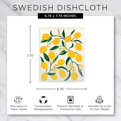 DII Swedish Dishcloths for Kitchen & Cleaning, Reusable, Machine Washable & Dishwasher Safe, Biodegradable, 7.75 x 6.75, Utensils, 3 Piece