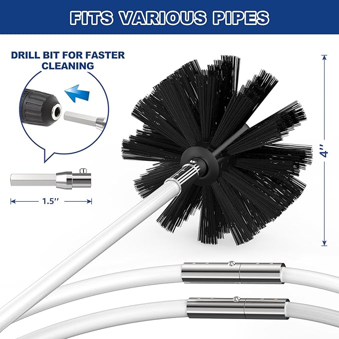 PetOde 41-Feet Dryer Vent Cleaner Kit, Lint Remover，Upgraded Flexible Quick-Snap Brush with Drill Attachment,Extends Up to 41 FEET for Easy Cleaning，Cleaning Tools Use with/Without a Power Drill（New）