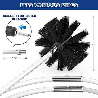 PetOde 35 Feet Dryer Vent Cleaner Kit, Lint Remover, Upgraded Flexible Quick-Snap Brush with Drill Attachment, Extends Up to 35 FEET for Easy Cleaning, Cleaning Tools Use with/Without a Power Drill